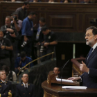 El president del Govern central, Mariano Rajoy, durant la seua intervenció ahir al Congrés.