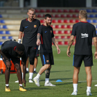 Leo Messi, durante el entrenamiento de ayer del Barça.