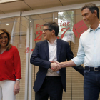 Los candidatos a la secretaría general del PSOE, Susana Díaz, Patxi López y Pedro Sánchez , poco antes de su debate en Ferraz.