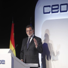 El presidente del Gobierno, Mariano Rajoy, durante la clausura de la Asamblea General de la CEOE.