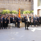 Puigdemont, en la seua breu al·locució al Pati dels Tarongers del Palau de la Generalitat.