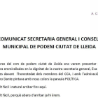 El membres del consell ciutadà de Podem Lleida presenten la seua dimissió en bloc