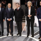 Los candidatos François Fillon, Emmanuel Macron, Jean-Luc Melenchon, Marine Le Pen y Benoit Hamon, en un debate celebrado en marzo.