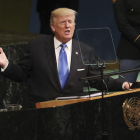 El president dels EUA, Donald Trump, durant el seu discurs a l’Assemblea General de l’ONU, ahir.