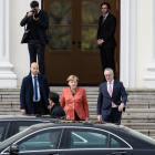 La canciller alemana, Angela Merkel, ayer tras su reunión con el presidente alemán. 
