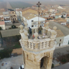 Vista aérea del campanario de El Poal. 