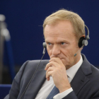 El presidente del Consejo Europeo, Donald Tusk, en una sesión del Parlamento Europeo en Estrasburgo.
