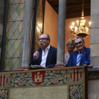 El pregoner, amb l’alcalde, Àngel Ros, i la regidora Montse Parra.