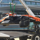 Así quedó el vehículo de Fernando Alonso tras estrellarse contra un muro.