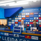 Javaloyes y Torres durante la rueda de prensa en la que Luis Pereira intervino al inicio de forma virtual.