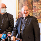 Comparecencia ayer del nuevo obispo Francesc Conesa en Cal Bisbe, en Menorca. 