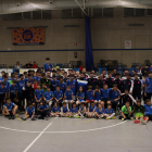 Foto de família de tots els equips del CFS Alcoletge i el Lamsauto Futsal Lleida.