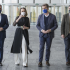 Elías Bendodo, Cuca Gamarra, Núñez Feijóo i Juanma Moreno, ahir.