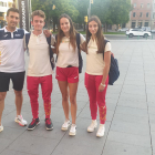 Iván Espílez, Roger Súria, Berta Segura i Elena Guiu, ahir a la seua arribada a Lleida.