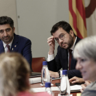 Aragonès junto a Puigneró en el Consell Executiu celebrado el martes en el Palau de la Generalitat.