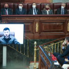 El president d'Ucraïna, Volodímir Zelenski, intervé telemàticament a l'hemicicle del Congrés dels Diputats.