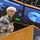 La presidenta del BCE, Christine Lagarde, en una intervenció al ple de l'Eurocambra.