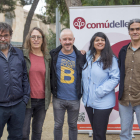 Els cinc candidats a liderar la llista del Comú de Lleida, ahir.