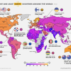 Mapa del mundo según los niveles de felicidad