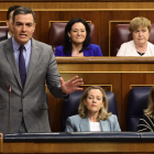 El president del Govern central, Pedro Sánchez, intervenint ahir al Congrés dels Diputats.