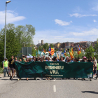 La cabecera de la protesta contra los Juegos ayer en Puigcerdà.