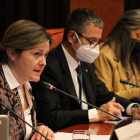 La síndica de Aran, Maria Vergés, durante su comparecencia en la Comisión de Asuntos Institucionales del Parlament para hablar de la situación del Aran y su autogobierno.
