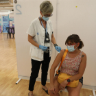 El punt de vacunació contra la Covid a Lleida, ahir.