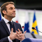 Macron ayer durante su discurso ante el Parlamento Europeo.