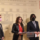 Anna Caula, Laura Vilagrà y el leridano Ricard Font, ayer durante la comparecencia.