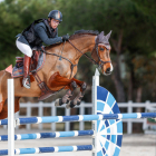 Marçal Piró, a cavall de la Kira HDB, saltant un dels obstacles durant el concurs madrileny.