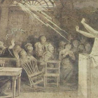 El juicio a una bruja, recreado en un dibujo de la época.