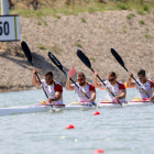 L’embarcació espanyola durant la final de 500 metres disputada ahir a Racice.