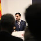 El presidente del Govern, Pere Aragonès, al acto con empresas de este jueves en el Palau de la Generalitat
