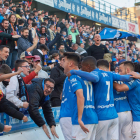 Fall, després de marcar el gol que va donar, a la tercera, la primera victòria del nou Lleida a casa.