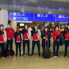 Jaume Pueyo, el tercer per la dreta, amb l’expedició que va partir cap a Pequín.