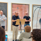 Presentació ahir al Museu Morera de les sis pintures donades per l’artista Ferran García Sevilla.