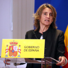 La vicepresidenta tercera del gobierno español y ministra de Transición Ecológica, Teresa Ribera, durante una rueda de prensa para anunciar el límite al precio del gas.