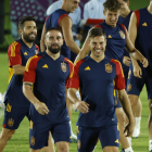 Jugadors de la selecció espanyola, ahir durant el seu entrenament a Doha.