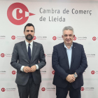 El conseller d'Empresa i Treball, Roger Torrent, amb el president de la Cambra de Comerç de Lleida, Jaume Saltó.