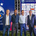 Néstor Gutiérrez, Éric Abidal, Ramon Planes i Xavier Batalla, ahir a la presentació a Lleida.