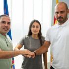 Alba Caño, durant la firma de la renovació com a blaugrana.