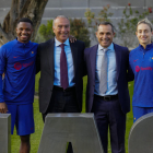 Ansu Fati, Rafa Yuste, Sergi Barjuán i Alèxia Putellas durant l’acte de la Barça Academy World Cup.