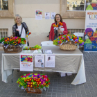 Voluntàries d’Oncolliga en una de les taules de la campanya ‘Una flor per a un projecte’ a Lleida.