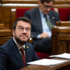 El president de la Generalitat, Pere Aragonès, durant una sessió plenària al Parlament.