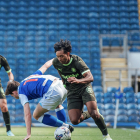 Jastin ejecuta un regate en el amistoso del Girona ante el Blackburn.