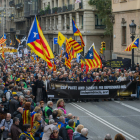 La capçalera de la manifestació de l’ANC que va recórrer Barcelona contra la reforma de la sedició.
