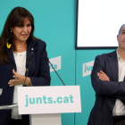 Laura Borràs y Jordi Turull en rueda de prensa después de la reunión de la ejecutiva de Junts
