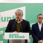 El presidente del grupo Junts per Catalunya en el Parlament, Albert Batet, en la sede del partido de Lleida presentando las enmiendas a los presupuestos de la Generalitat para Lleida.