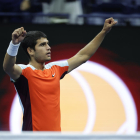 Carlos Alcaraz durante la semifinal del Abierto de Estados Unidos contra Frances Tiafoe.