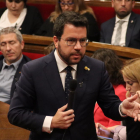 El presidente de la Generalitat, Pere Aragonès, en una intervención en el Parlament este miércoles.